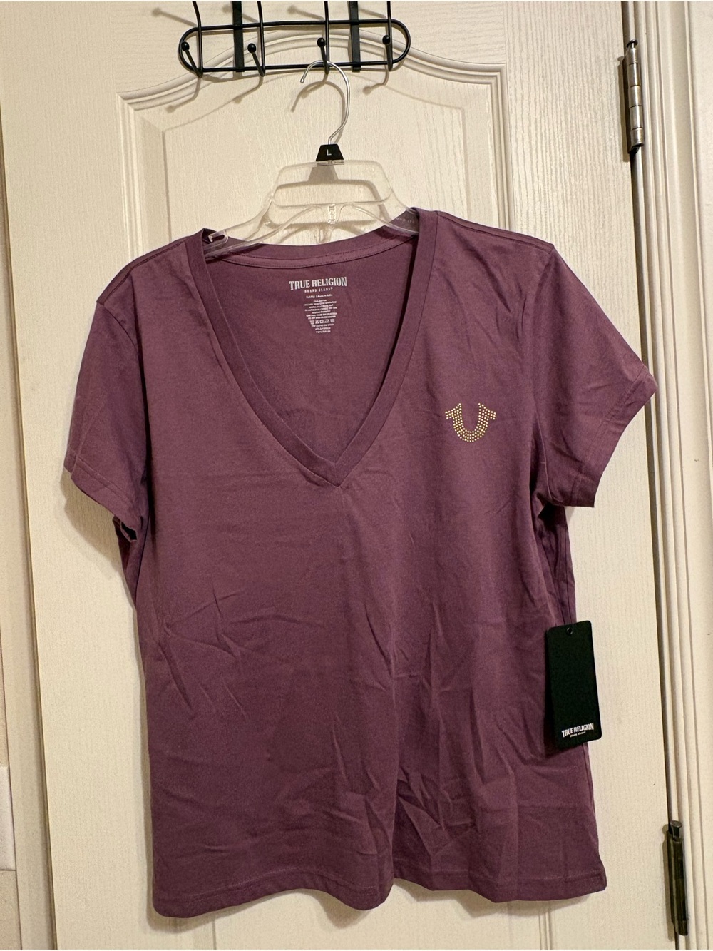 True Religion Women's V-Neck Tee in Plum